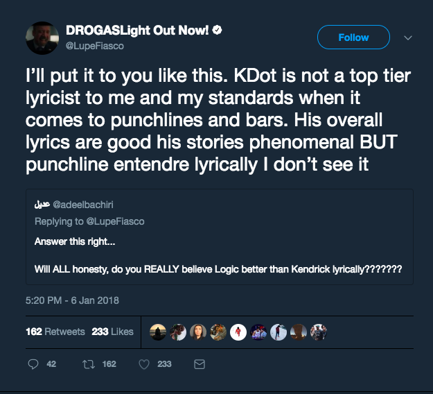 Lupe Fiasco critica Kendrick Lamar no Twitter