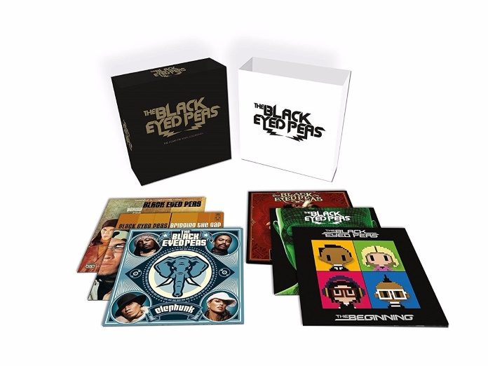 Caixa com discografia do Black Eyed Peas em vinil