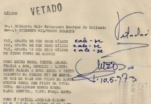 Documento que mostra a censura de "Cálice", de Gilberto Gil e Chico Buarque