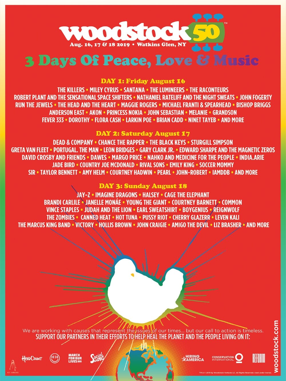 Cartaz com lineup do festival Woodstock 50 (2019)