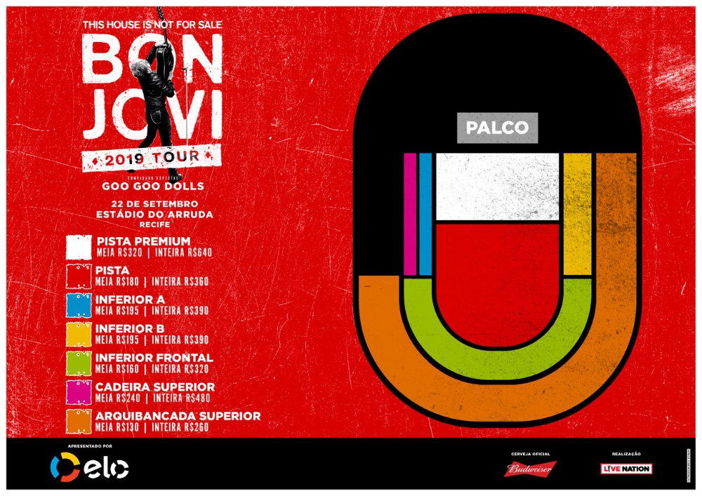 Mapa de assentos do show do Bon Jovi no Recife