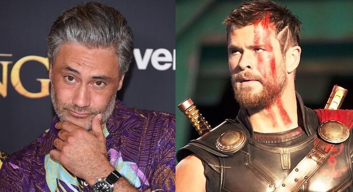 Taika Waititi e Chris Hemsworth em Thor Ragnarok