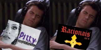 Chandler segurando discos de Pitty e Racionais