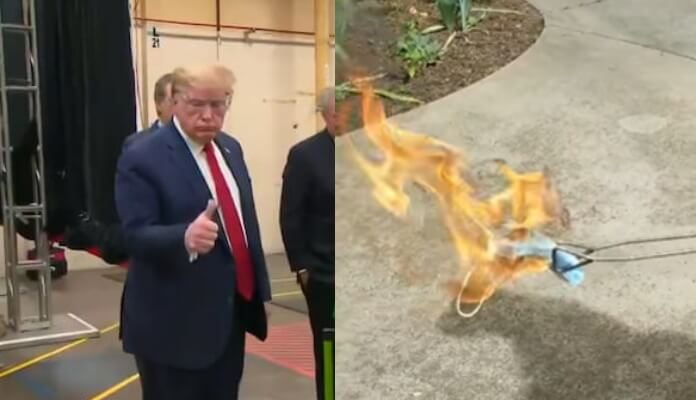 Donald Trump e máscara queimando