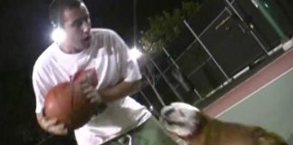 Adam Sandler joga basquete com cachorro