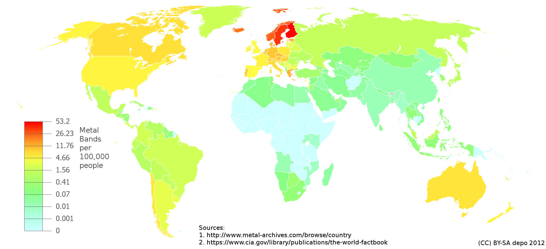 Mapa de concentração das bandas de Metal no mundo