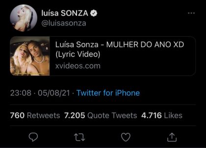 Tweet de Luísa Sonza