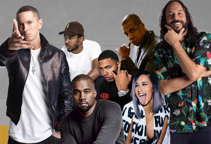 Eminem, Kanye West, Kendrick Lamar, Myke Towers, Jay-Z, Cardi B e Gabriel O Pensador