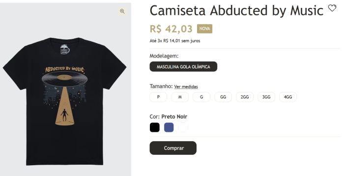 Camiseta Abducted By Music, do TMDQA!
