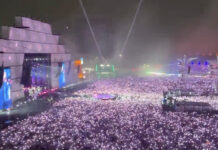 VIsão da tirolesa no show do Coldplay no Rock in Rio