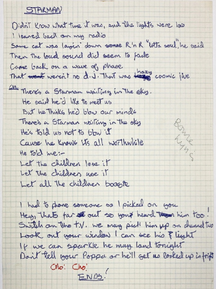 Letra manuscrita de "Starman" de David Bowie é leiloada por mais de R$1,16 milhão
