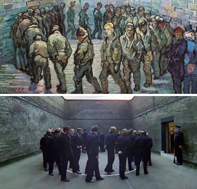 Laranja Mecânica, de Stanley Kubrick (1971) / A Ronda dos Prisioneiros, Vincent van Gogh (1890)