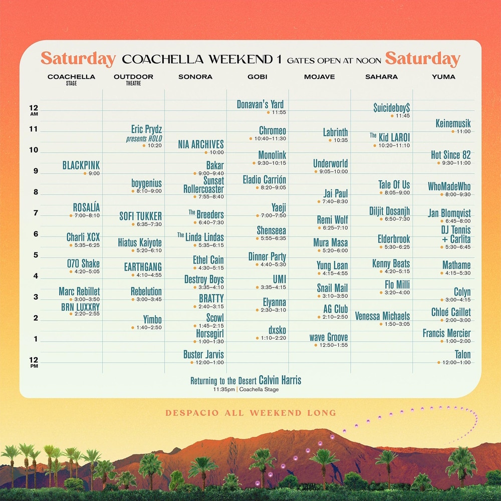 Coachella: horários de sábado