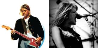 Ilustração de Kurt Cobain e foto de Courtney Love