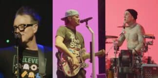 Mark, Tom e Travis no show do blink-182 no Coachella