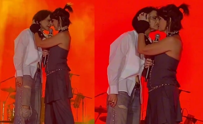 Marina Lima e Fernanda Abreu se beijam durante show no Coala Festival