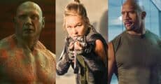 lutadores no cinema - Dave Bautista, Ronda Rousey e The Rock