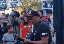 Tom Morello tocou Rage Against The Machine em protesto pró-Palestina